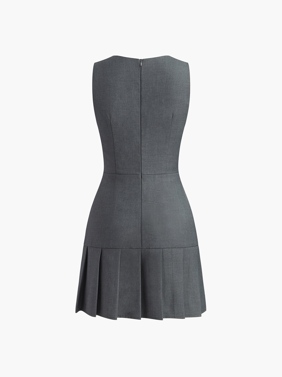 Robe unie à col rond plissée et fermeture éclair