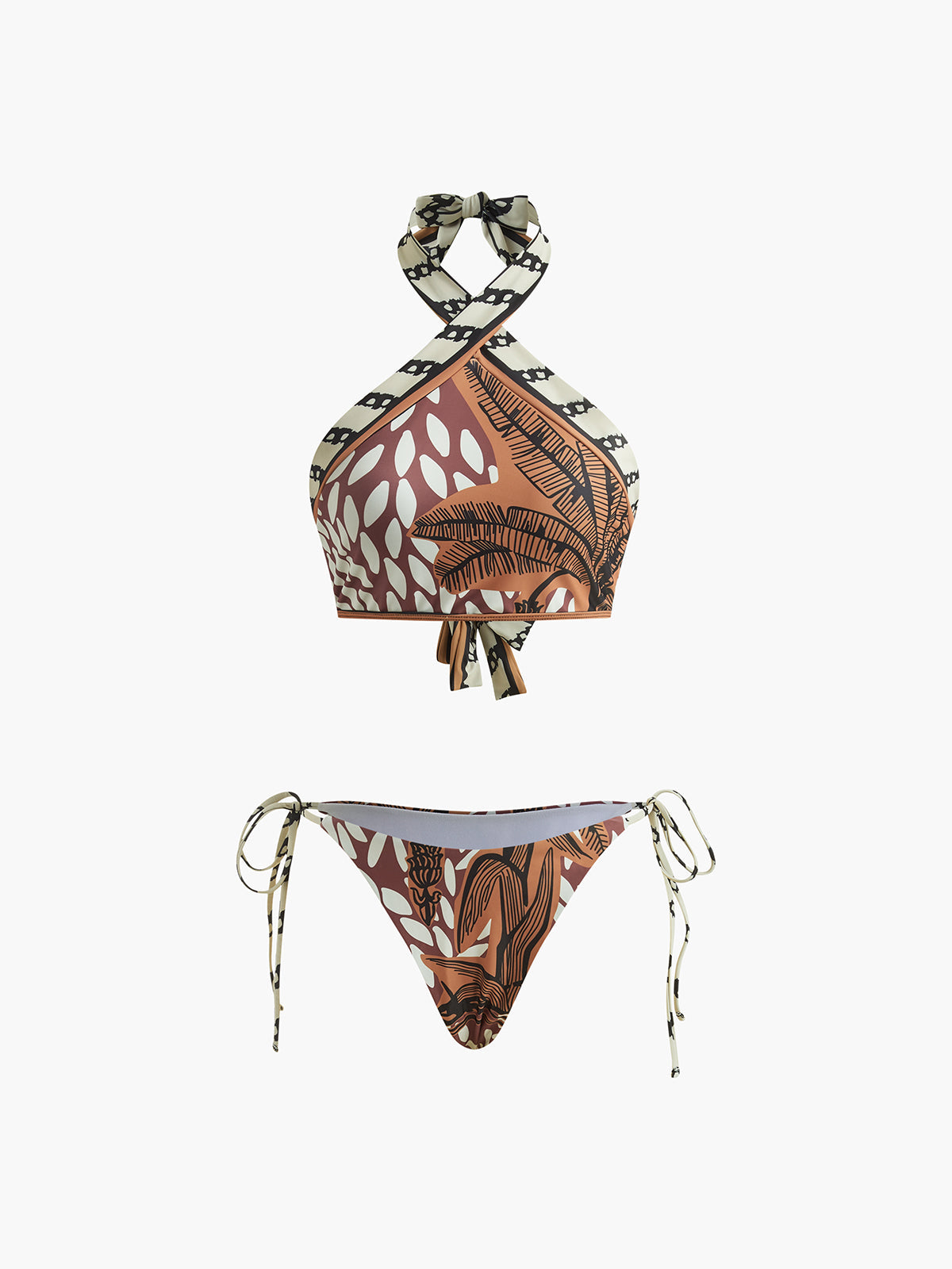 Bikini-Set mit Retro-Print und Neckholder 