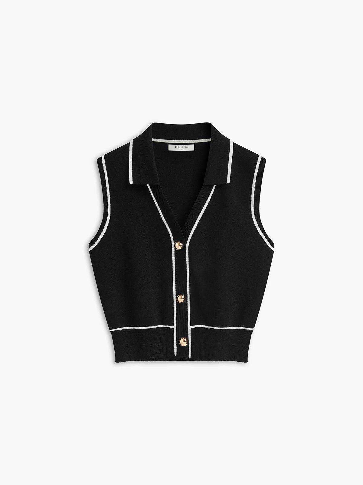 Ensemble jupe sans manches à boutons sur le devant et bordure contrastée 