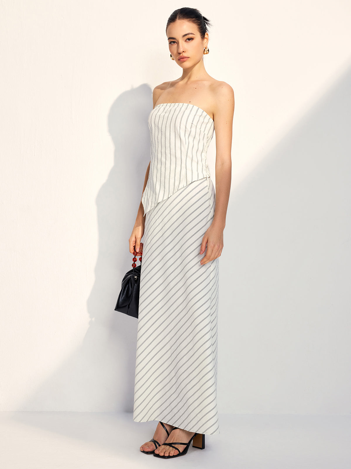 Ensemble jupe tube à rayures asymétriques 