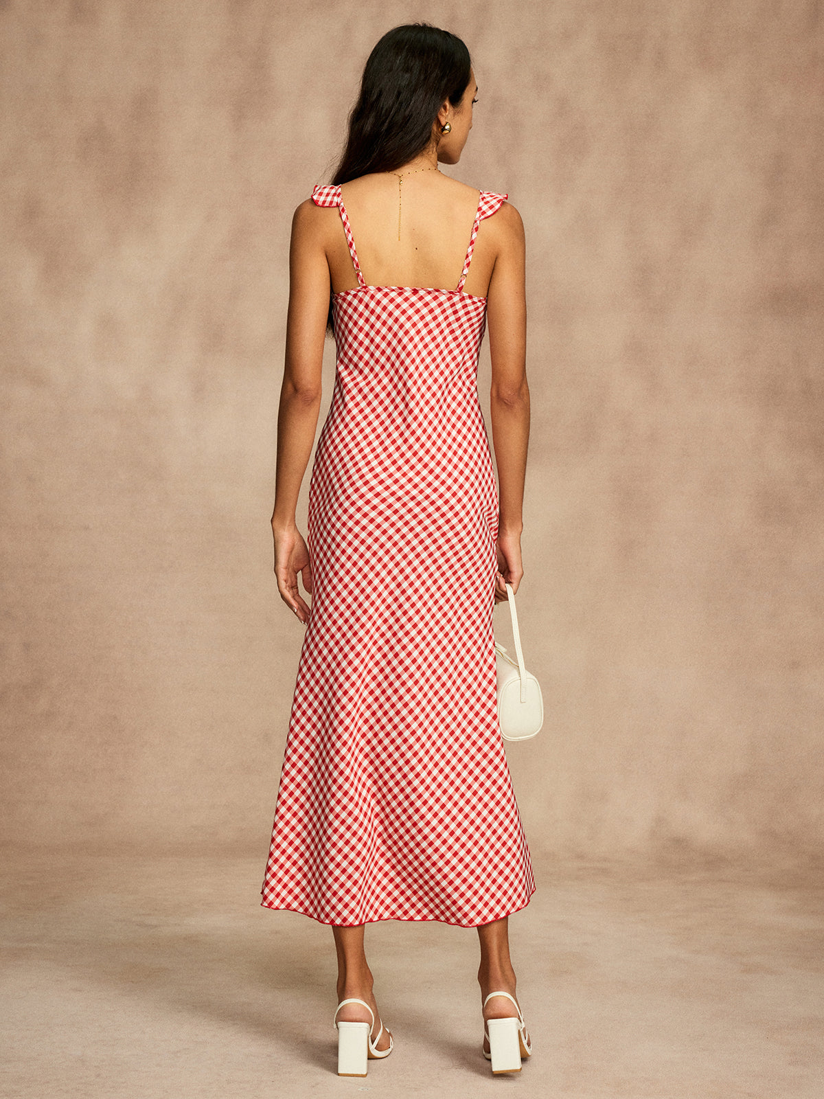 Retro Gingham V-Neck Fishtail Dress