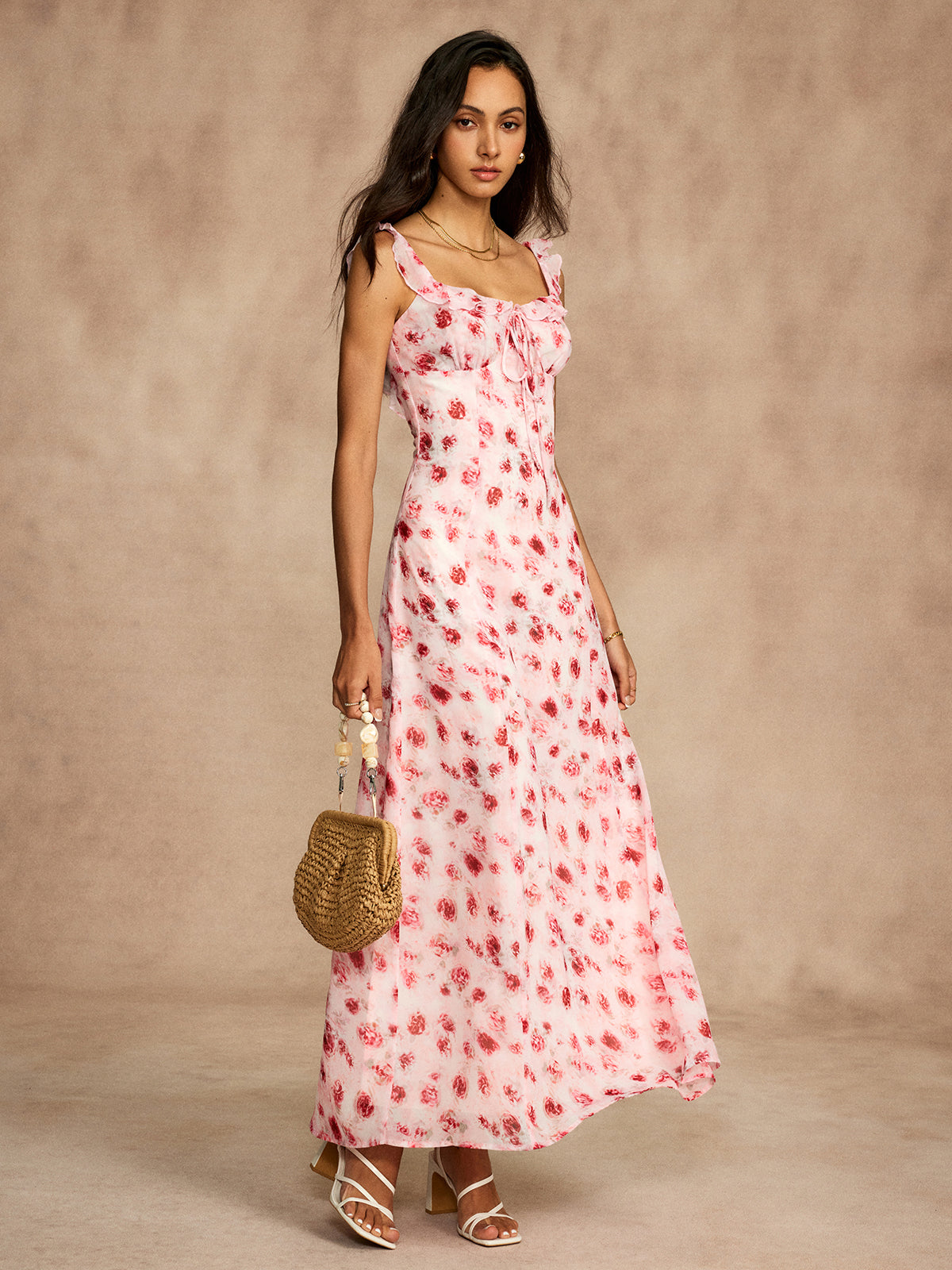 Robe fluide imprimée dos nu à nouer 