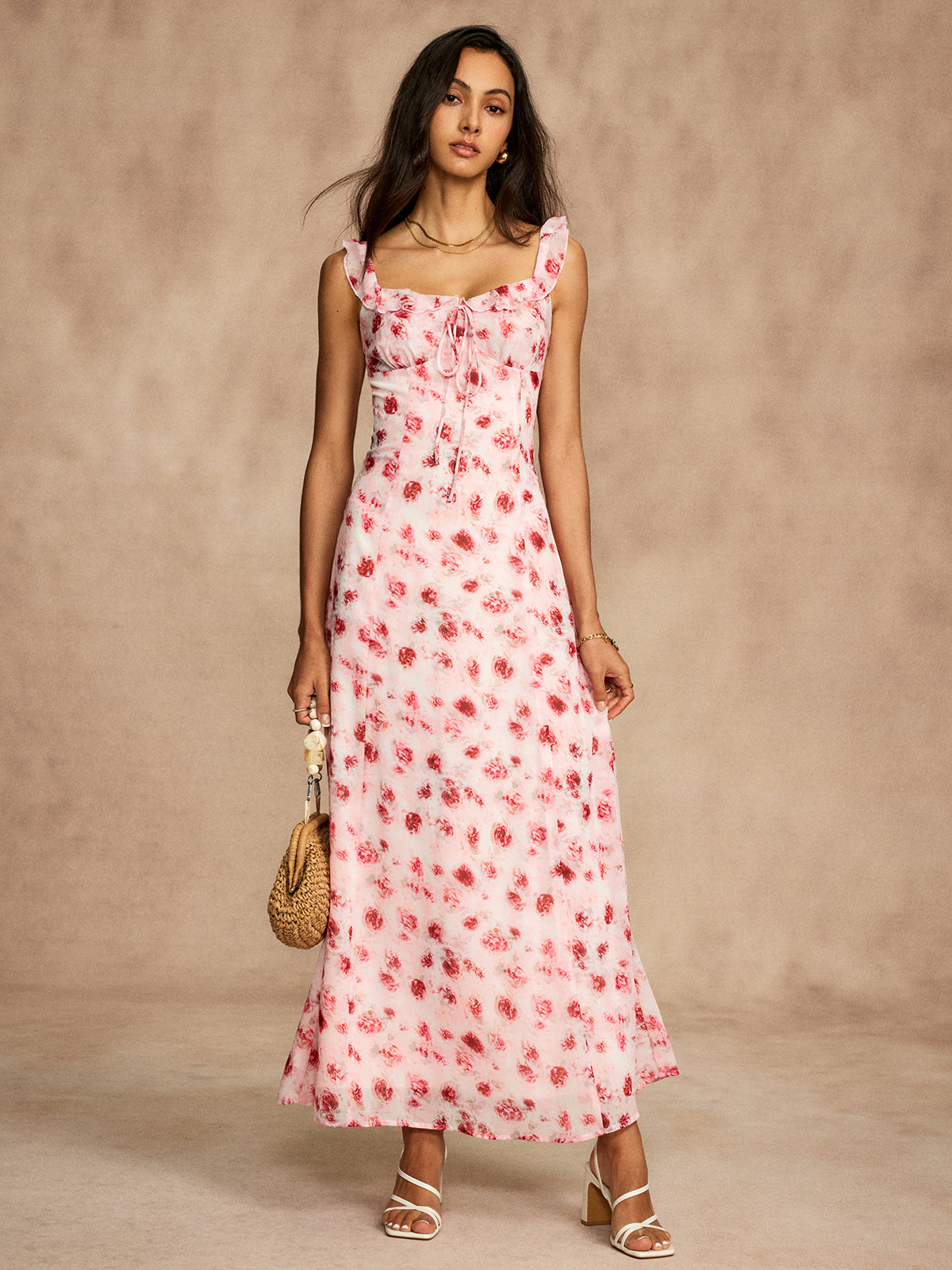 Robe fluide imprimée dos nu à nouer 