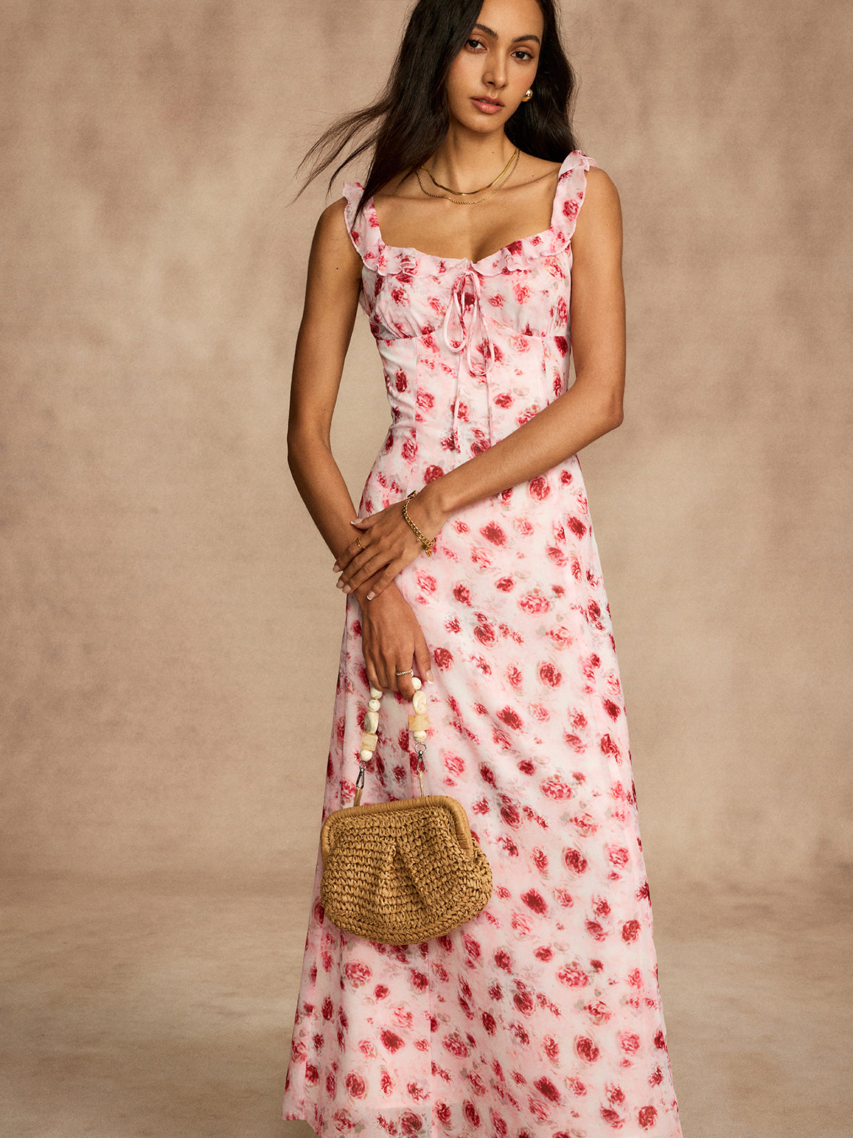 Robe fluide imprimée dos nu à nouer 