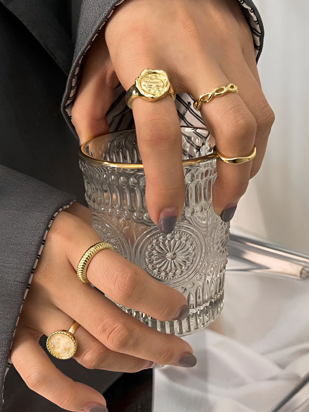 Lot de 5 anneaux dorés haut de gamme 