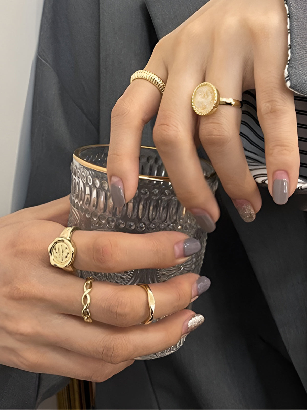 Lot de 5 anneaux dorés haut de gamme 