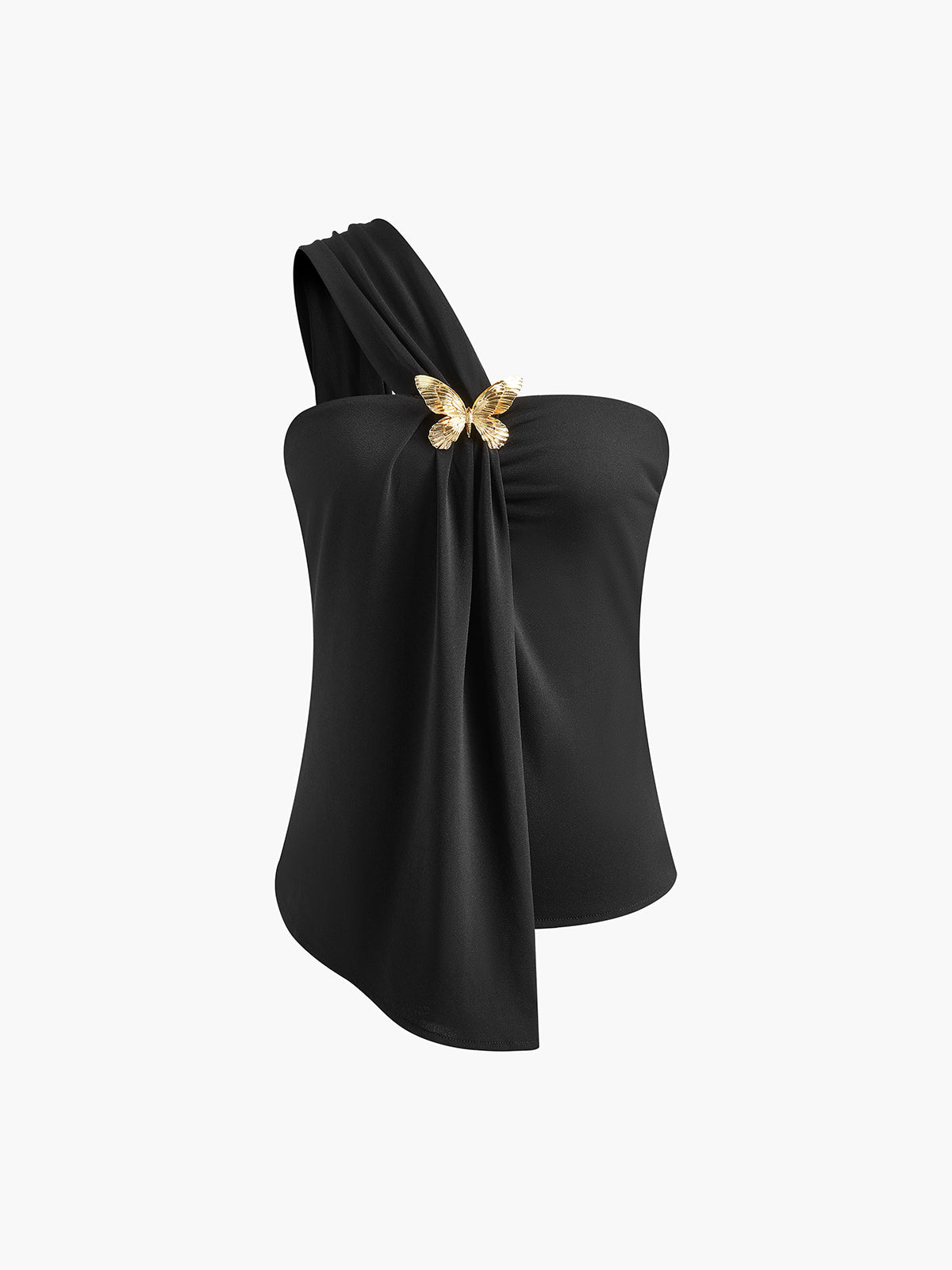 Asymmetrisches One-Shoulder-Top mit Metall-Schmetterling 