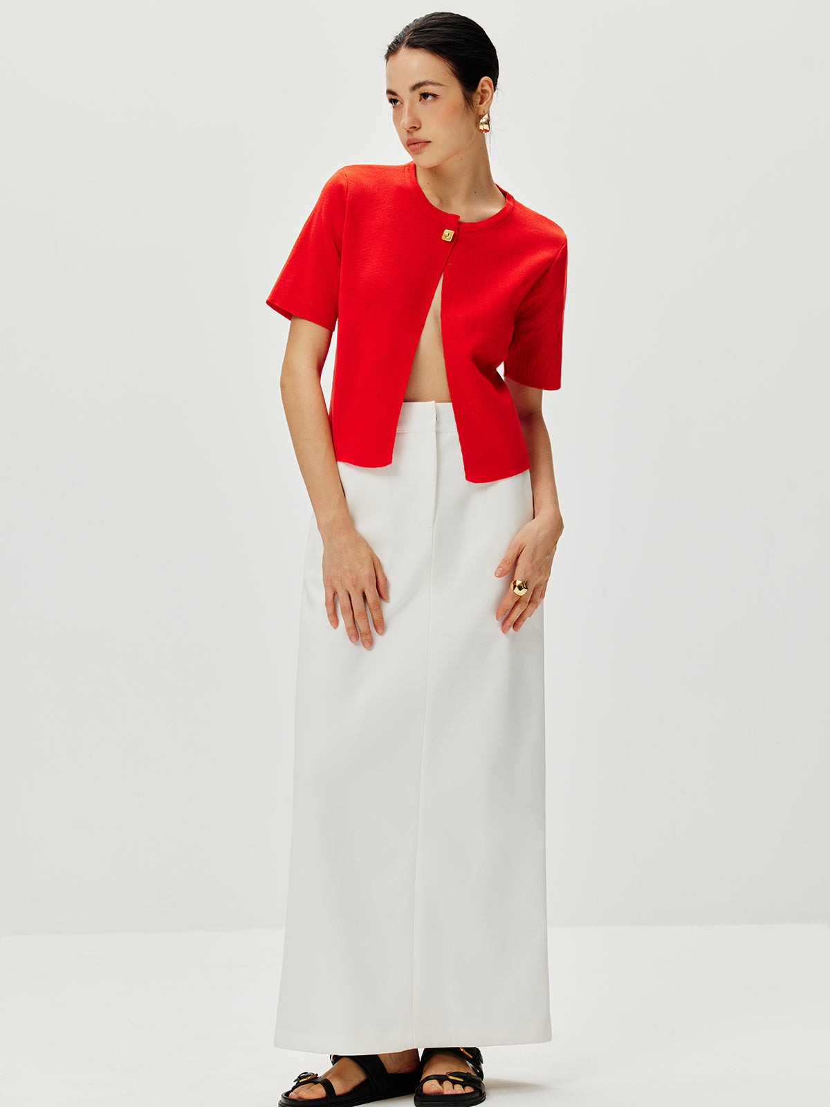 Haut en maille à manches courtes boutonné 