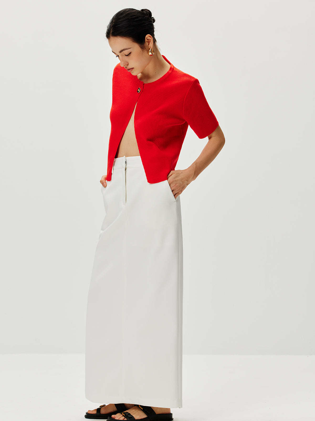 Haut en maille à manches courtes boutonné 