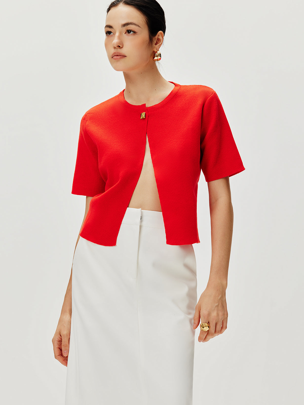 Haut en maille à manches courtes boutonné 