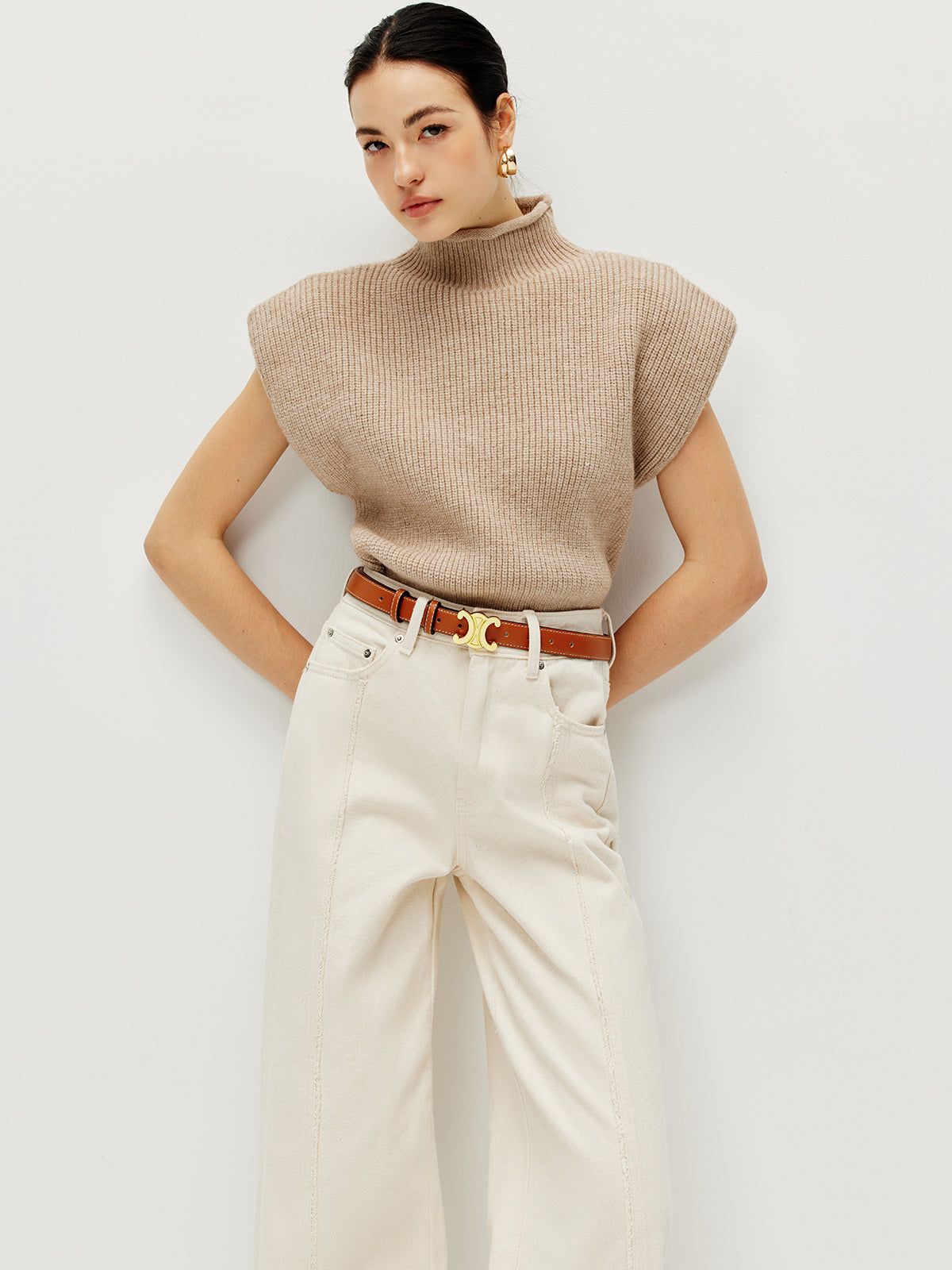 Pull chaud à manches courtes côtelées