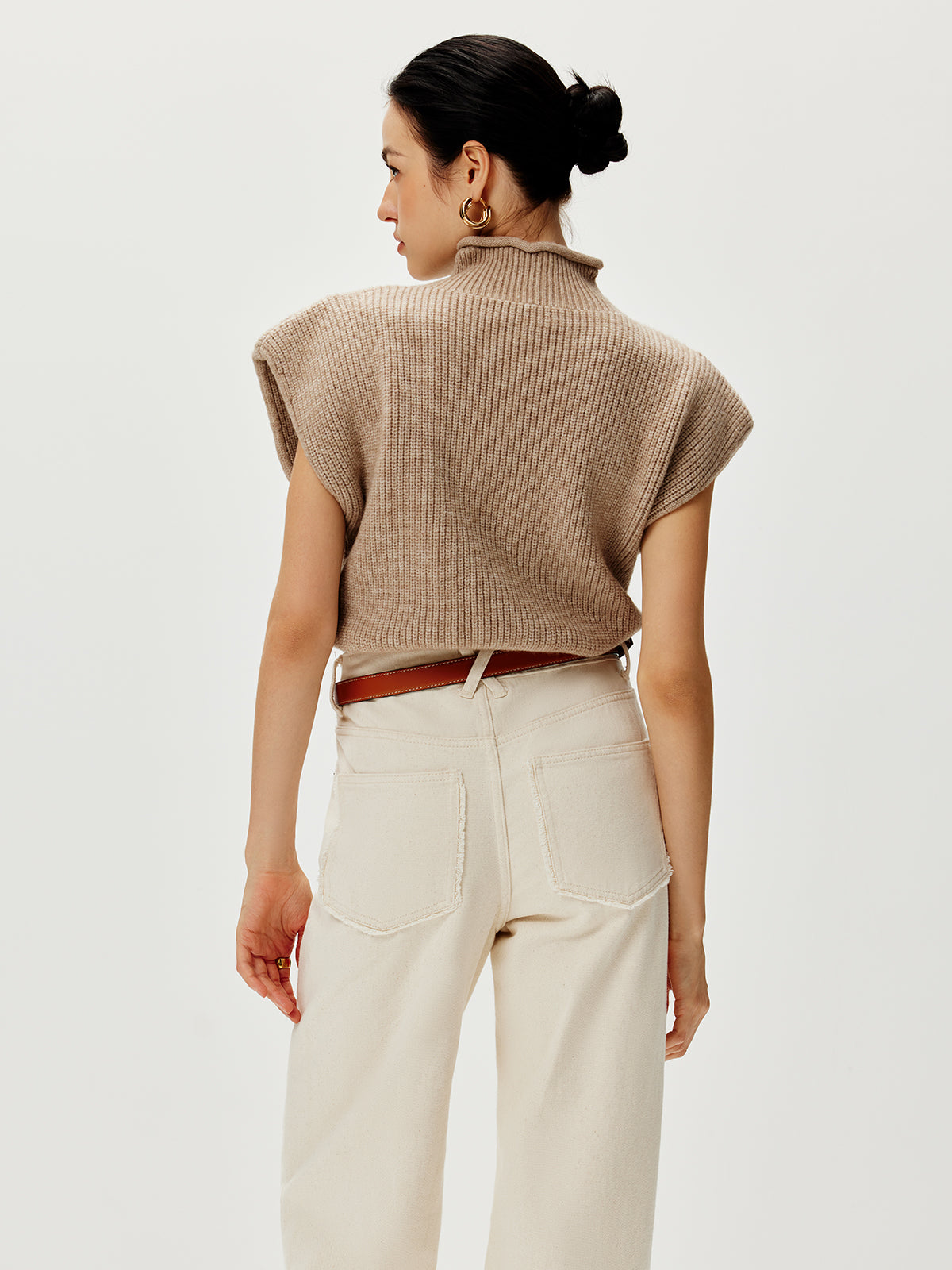 Pull chaud à manches courtes côtelées