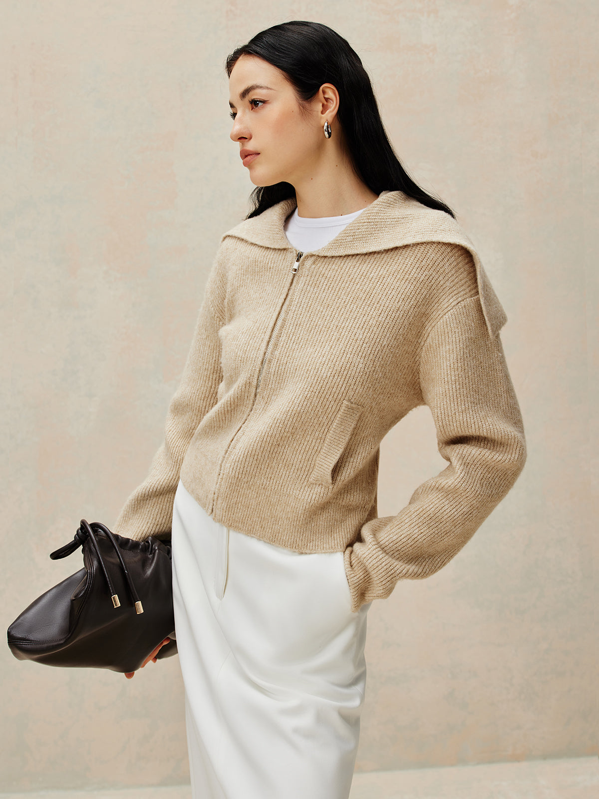 Vêtements d'extérieur en maille duveteuse avec fermeture éclair 