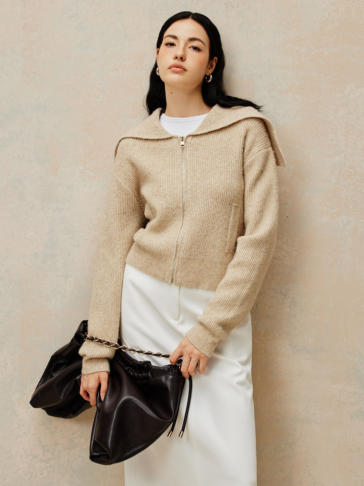 Vêtements d'extérieur en maille duveteuse avec fermeture éclair 