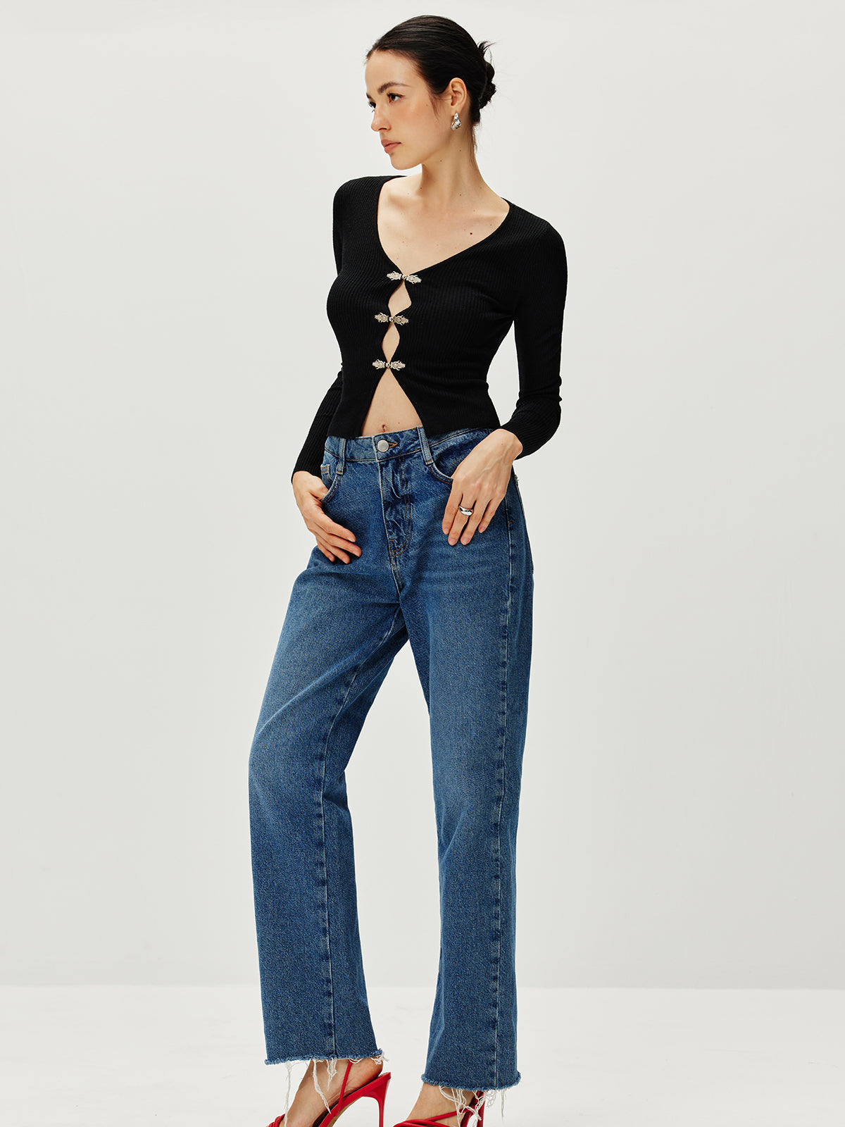 Pull à manches longues boutonné