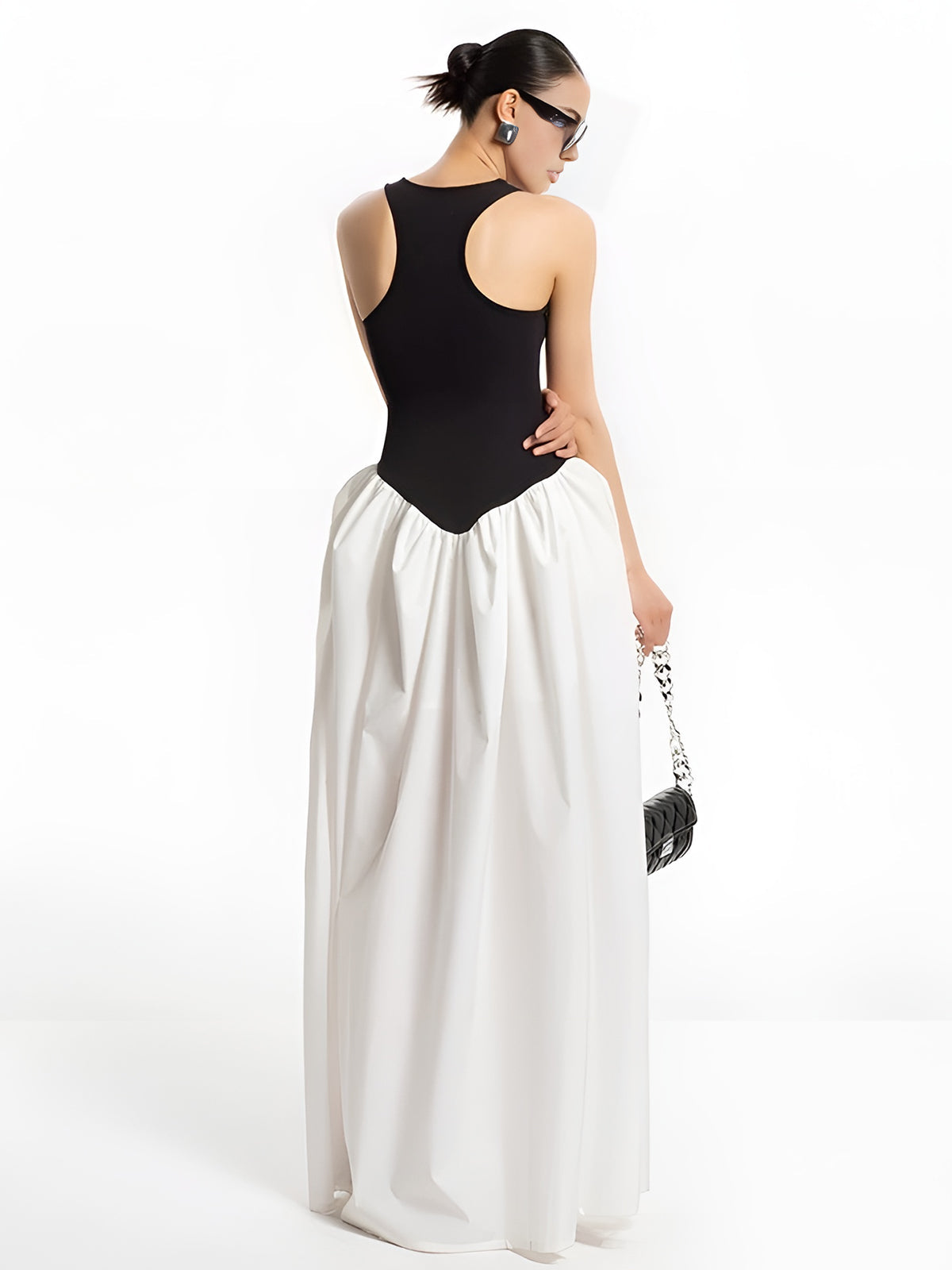 Semi-Sheer Color Block Panel Pockets Dress