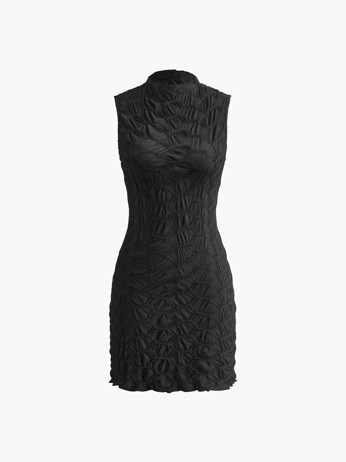 Robe plissée à col montant et détails soignés 