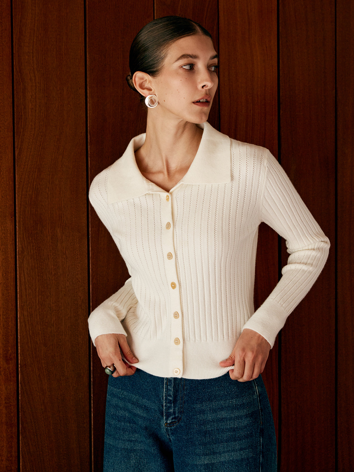 Gilet en maille à revers en laine mélangée