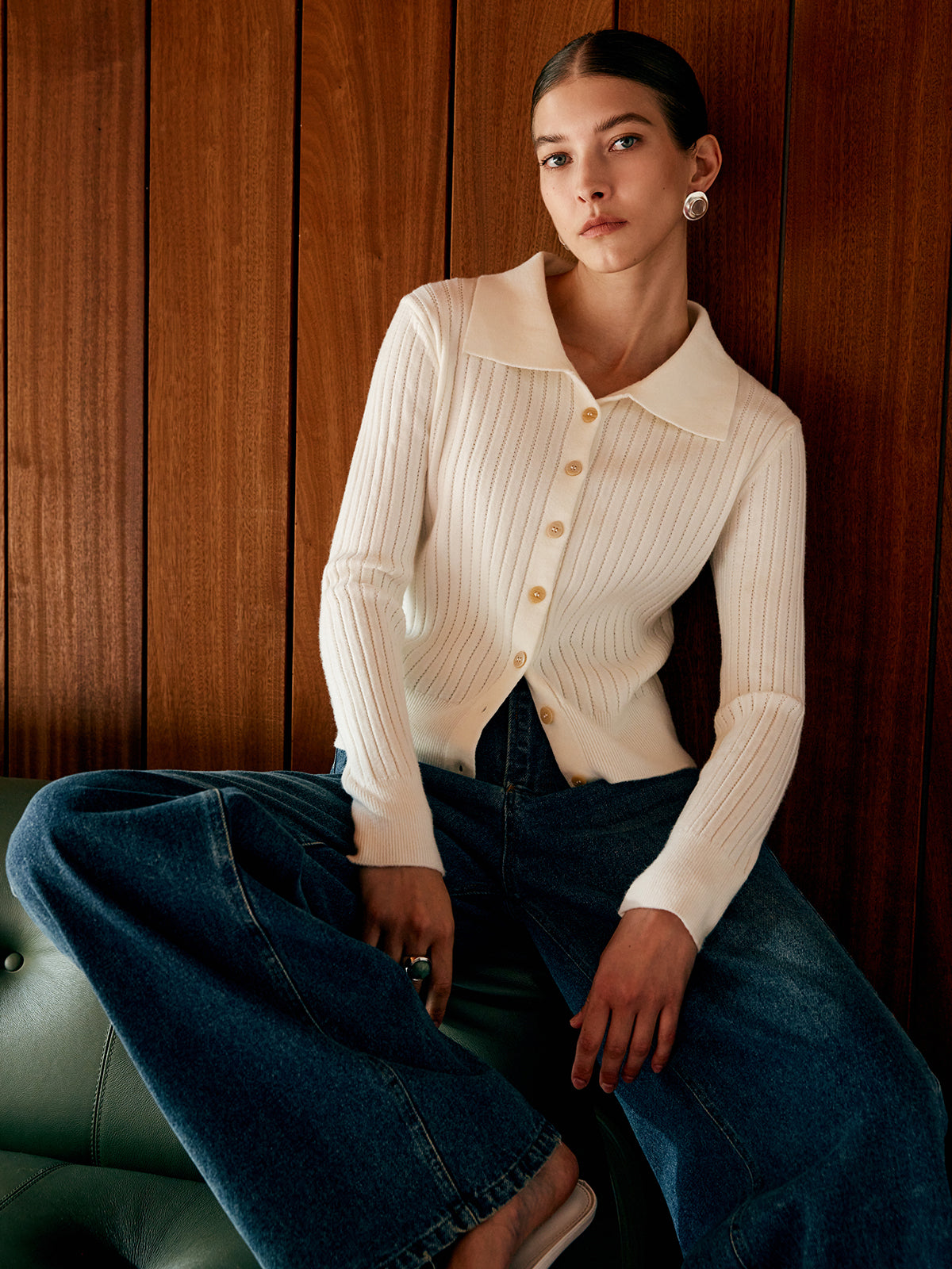 Gilet en maille à revers en laine mélangée