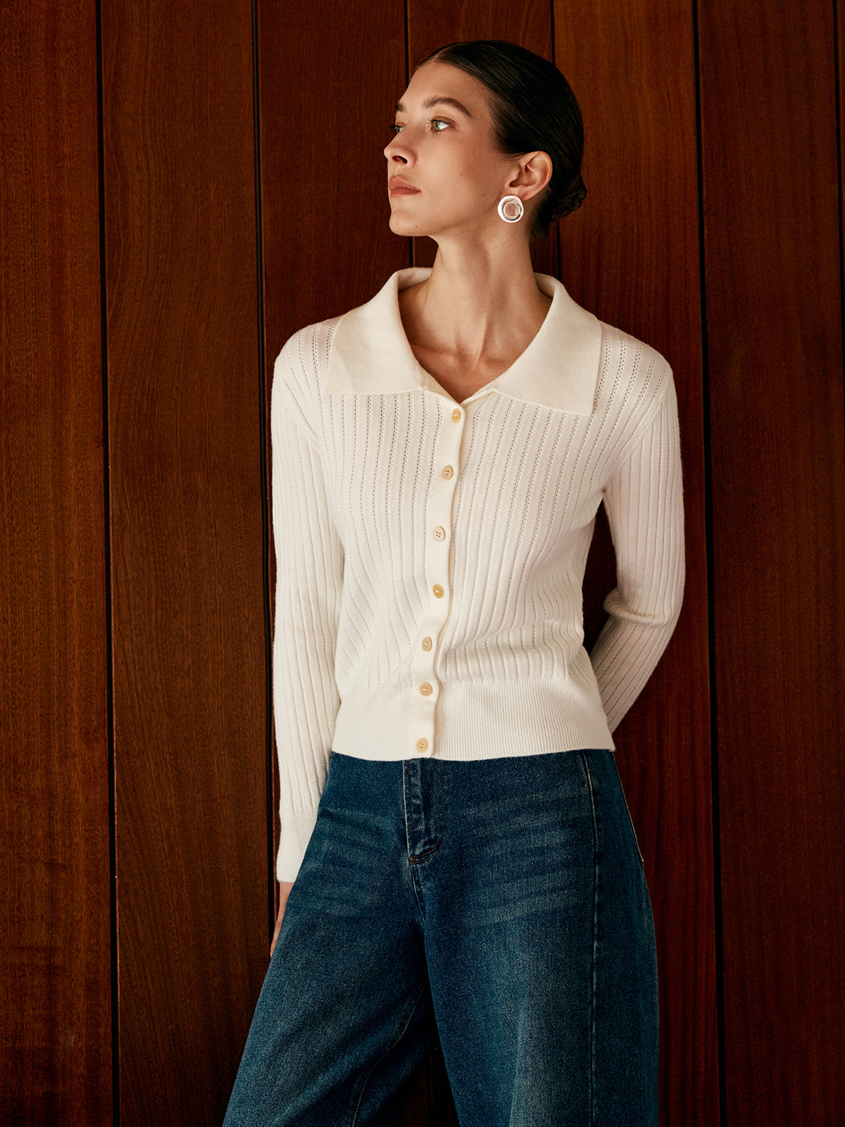 Gilet en maille à revers en laine mélangée