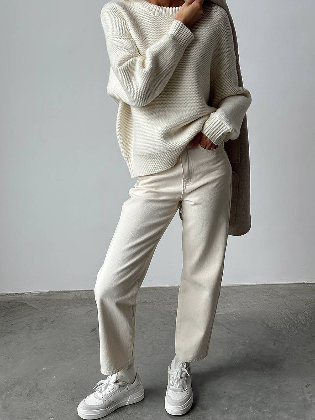 Pull en tricot mécanique mélangé coton 