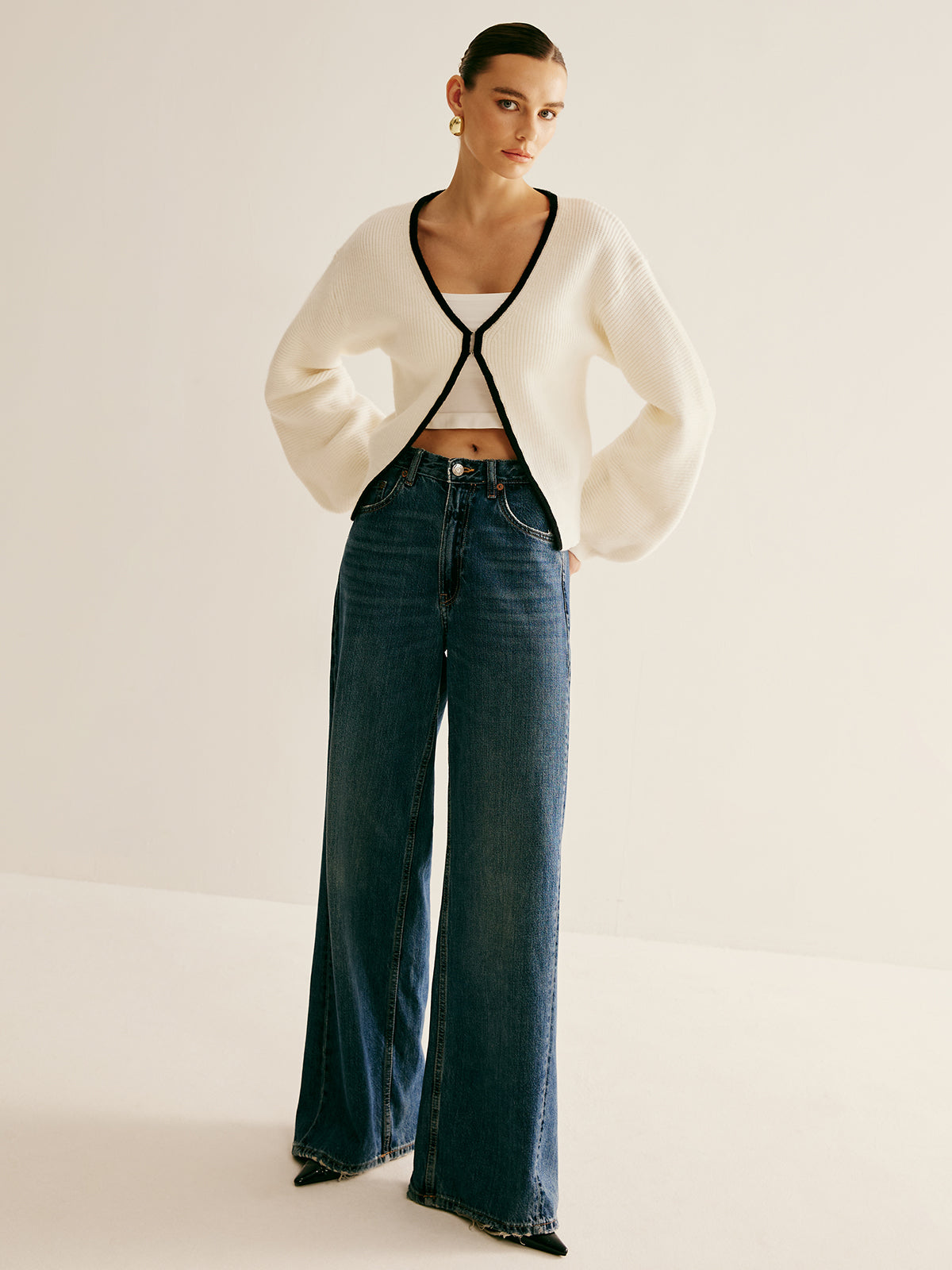 Vêtements d'extérieur en maille à fermeture et bordure contrastée surdimensionnée 