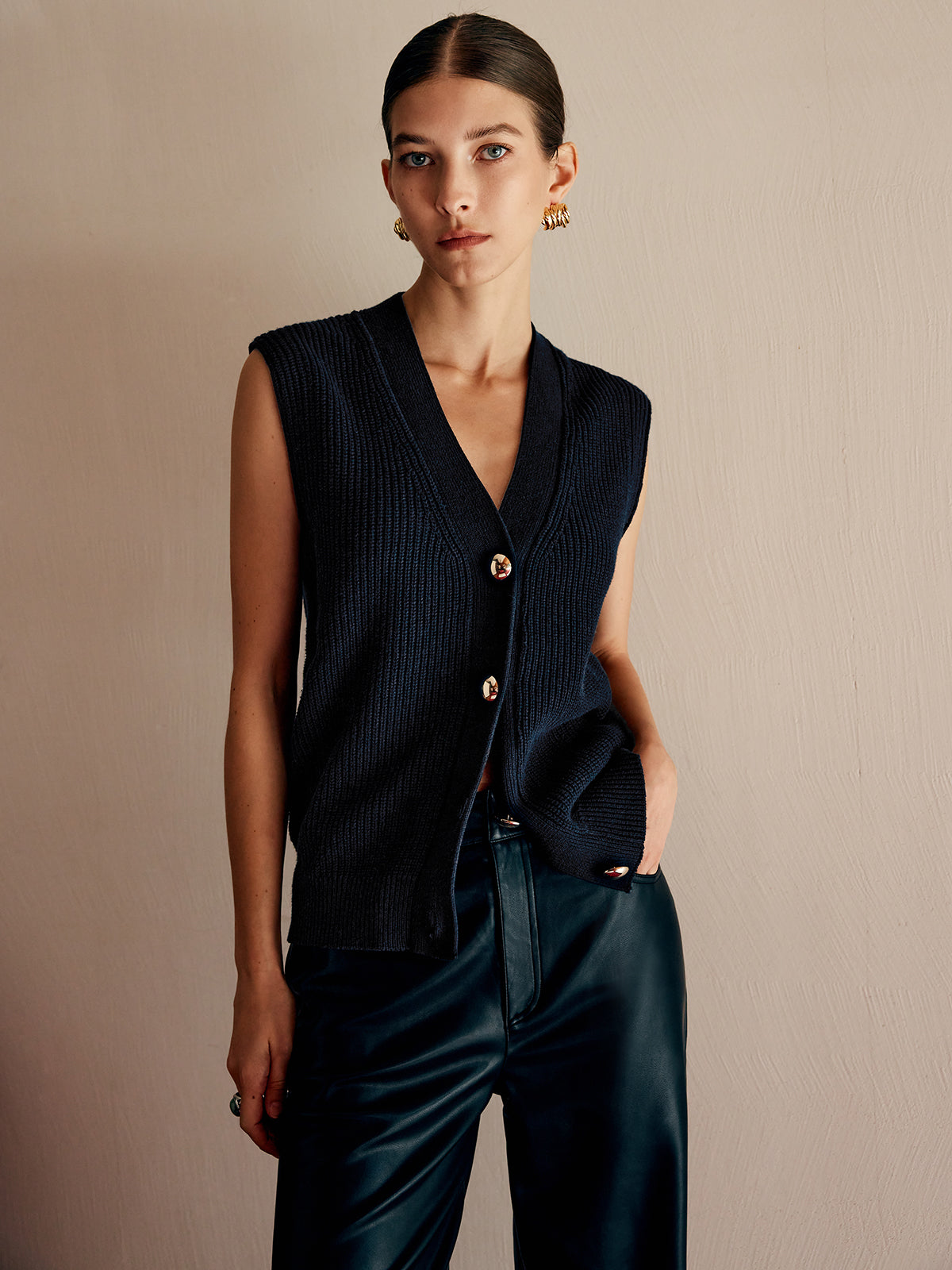 Gilet côtelé en mélange de coton 