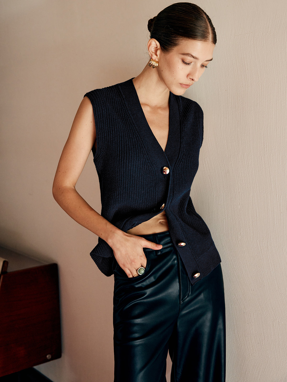 Gilet côtelé en mélange de coton 