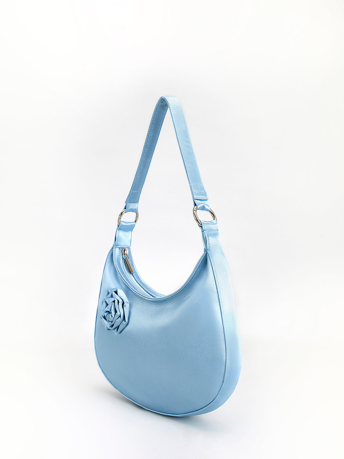 Sac en forme de croissant à fermeture éclair et motif floral 3D 