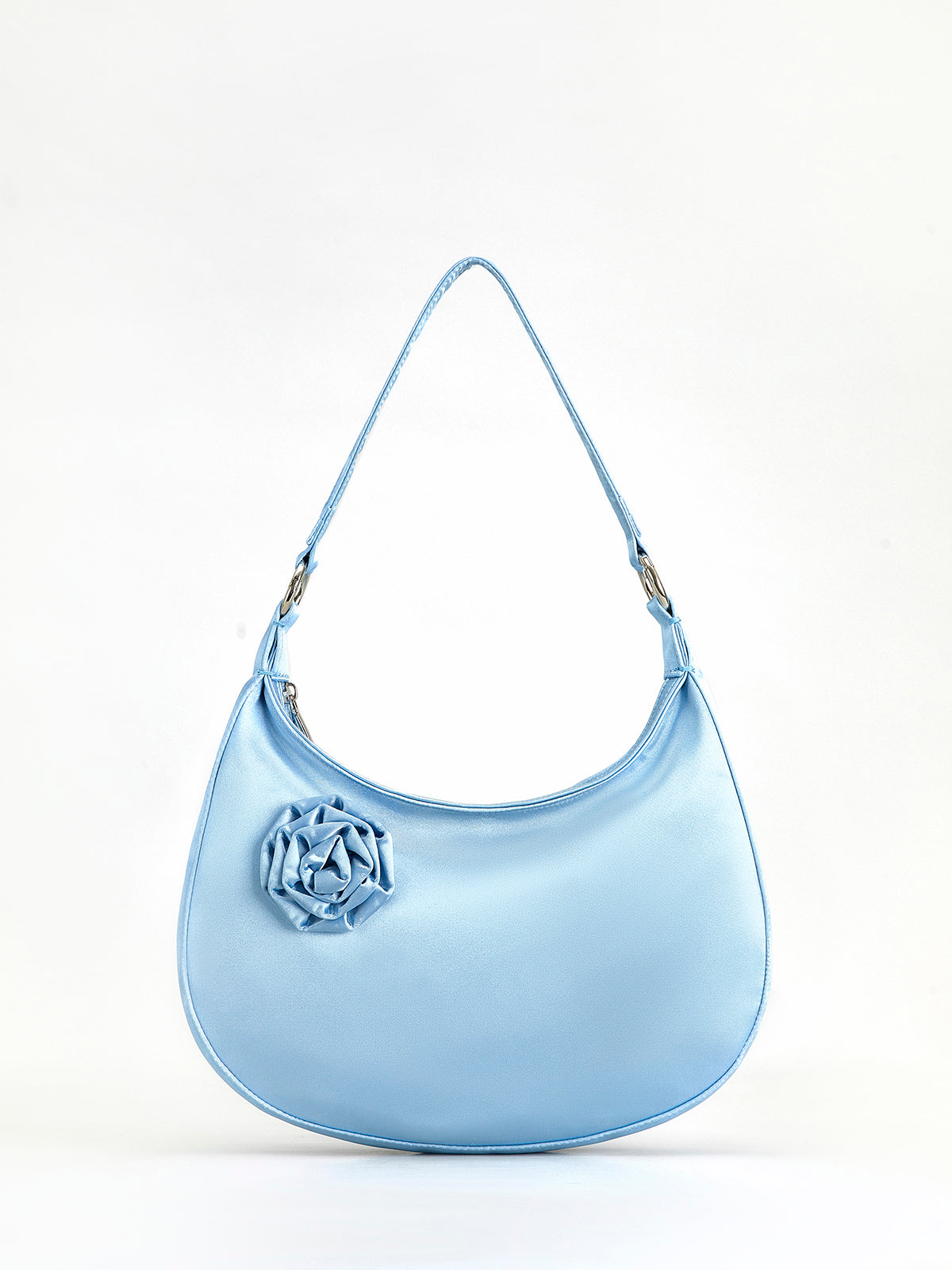 Sac en forme de croissant à fermeture éclair et motif floral 3D 