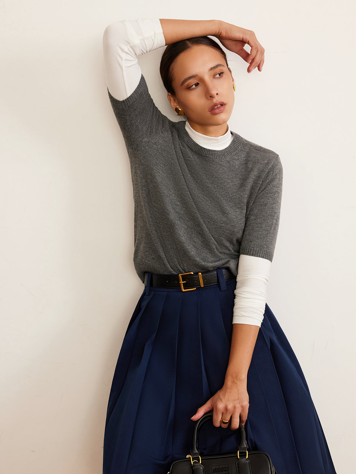 Haut en maille à col rond en laine mélangée 