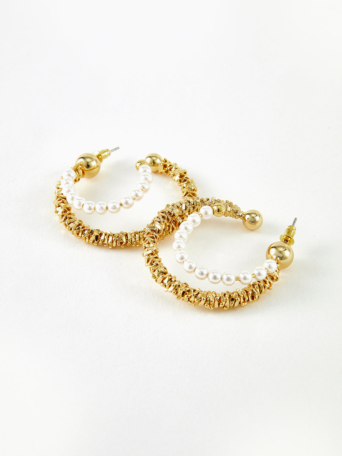 Double Layer Pearl Hoop Earrings