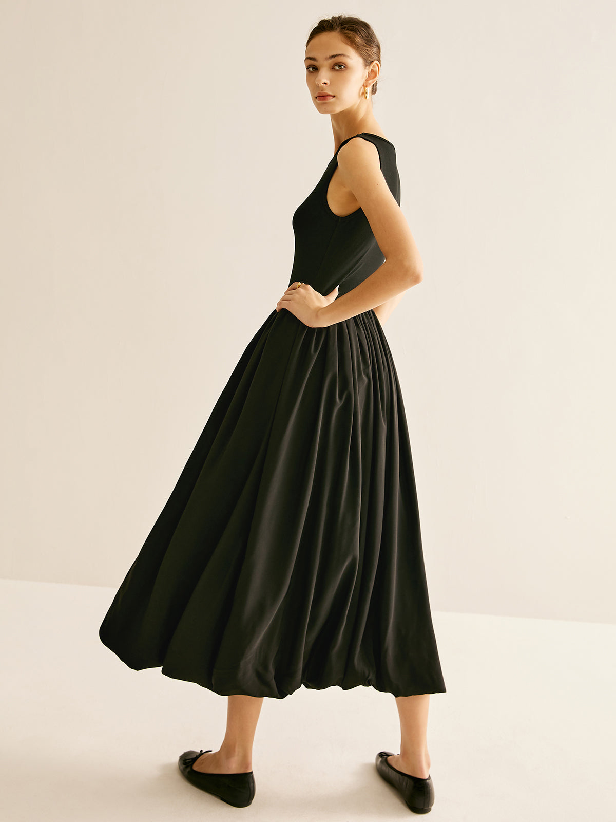 Robe débardeur plissée en jersey à panneaux 