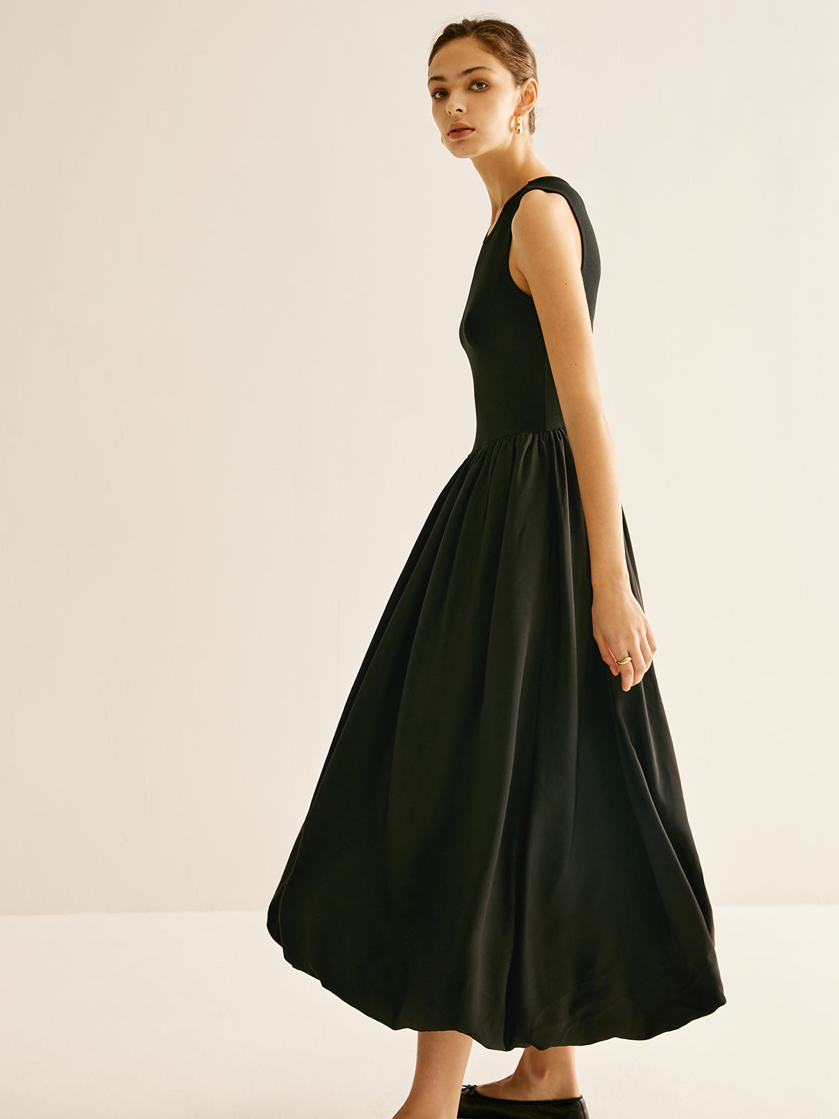 Robe débardeur plissée en jersey à panneaux 