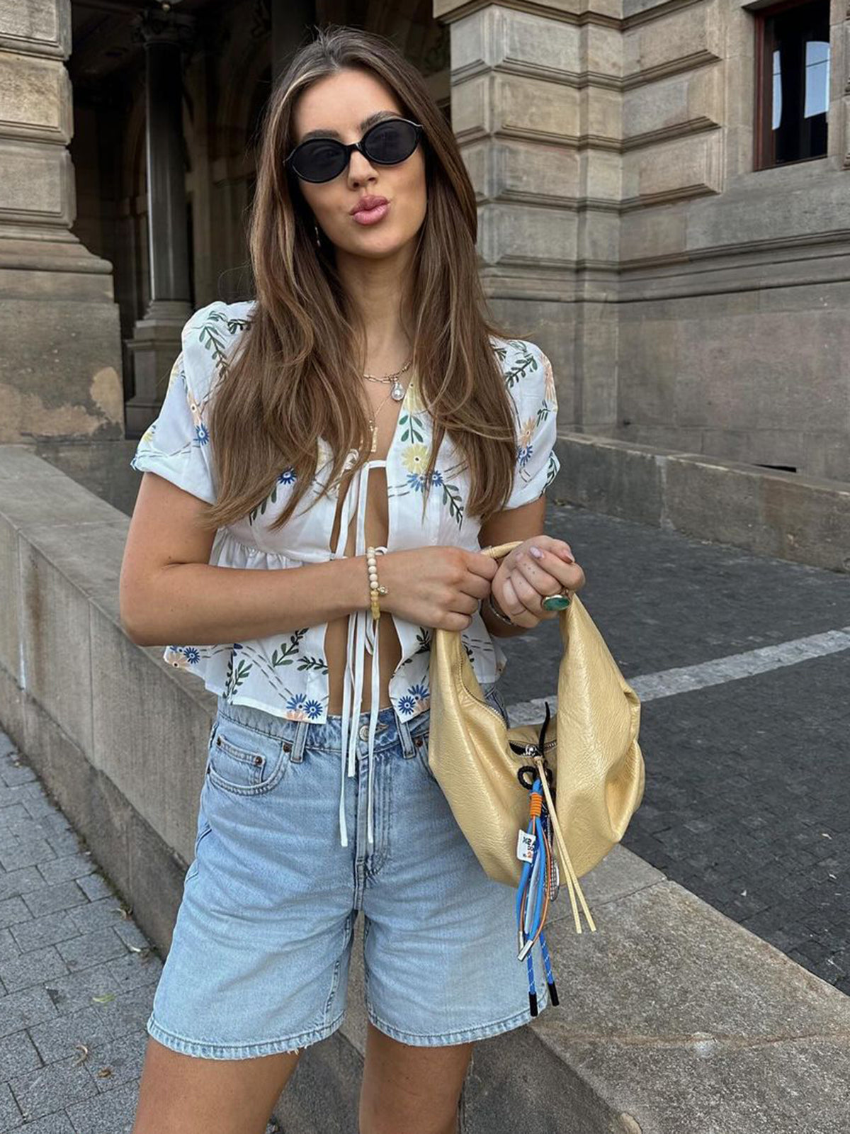 Semi-Sheer Tie Front Floral Blouse