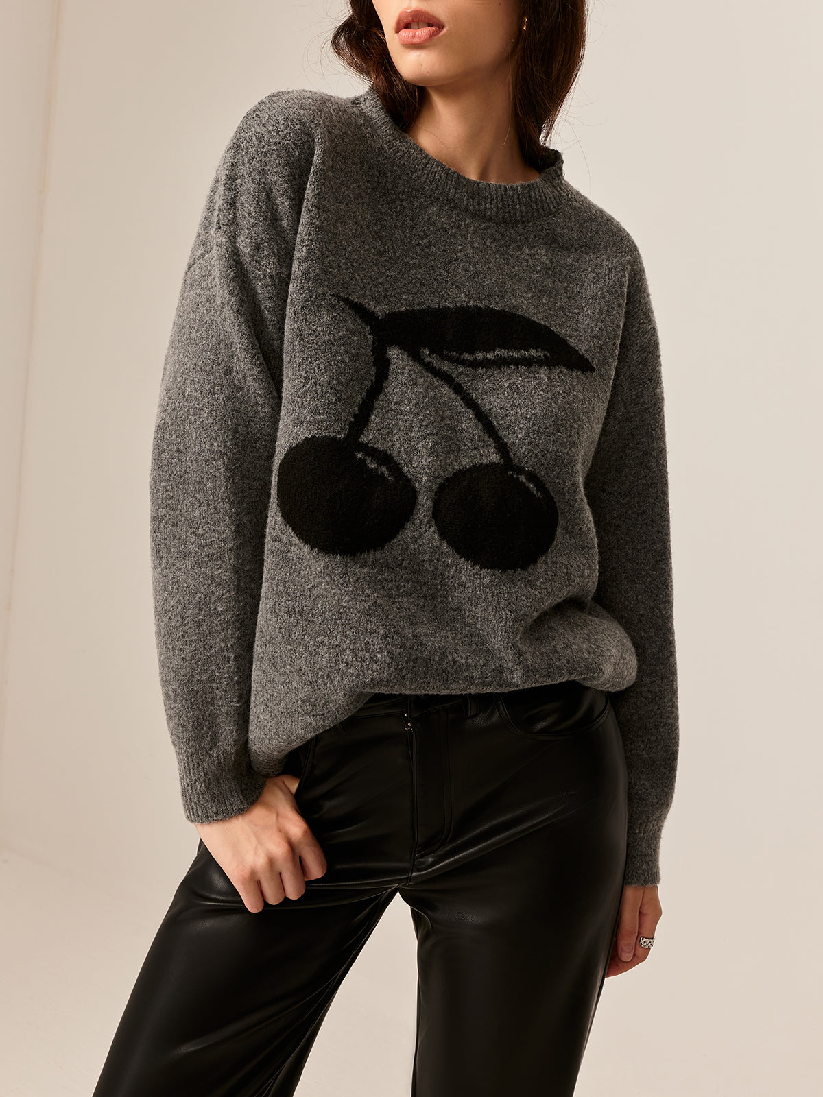 Pull en mélange de coton imprimé cerises 