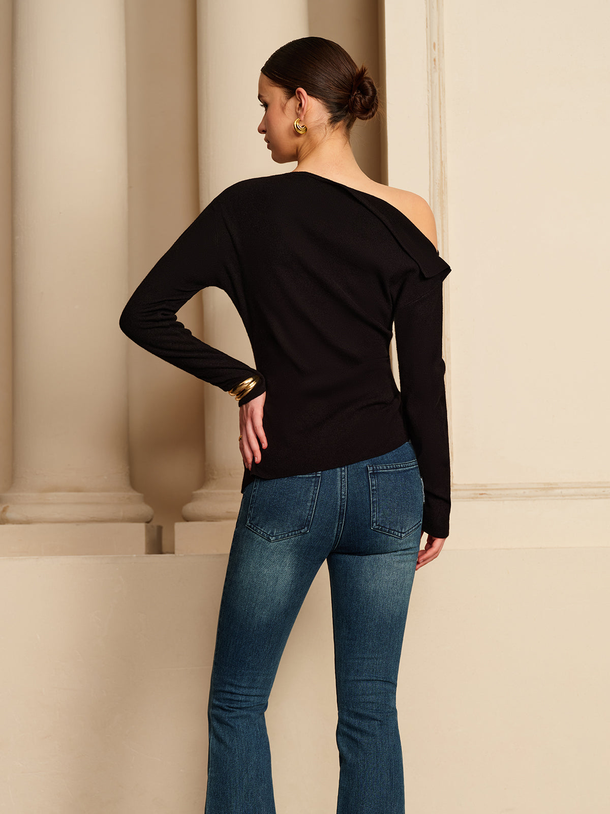 Asymmetrisches, plissiertes Stretch-T-Shirt 