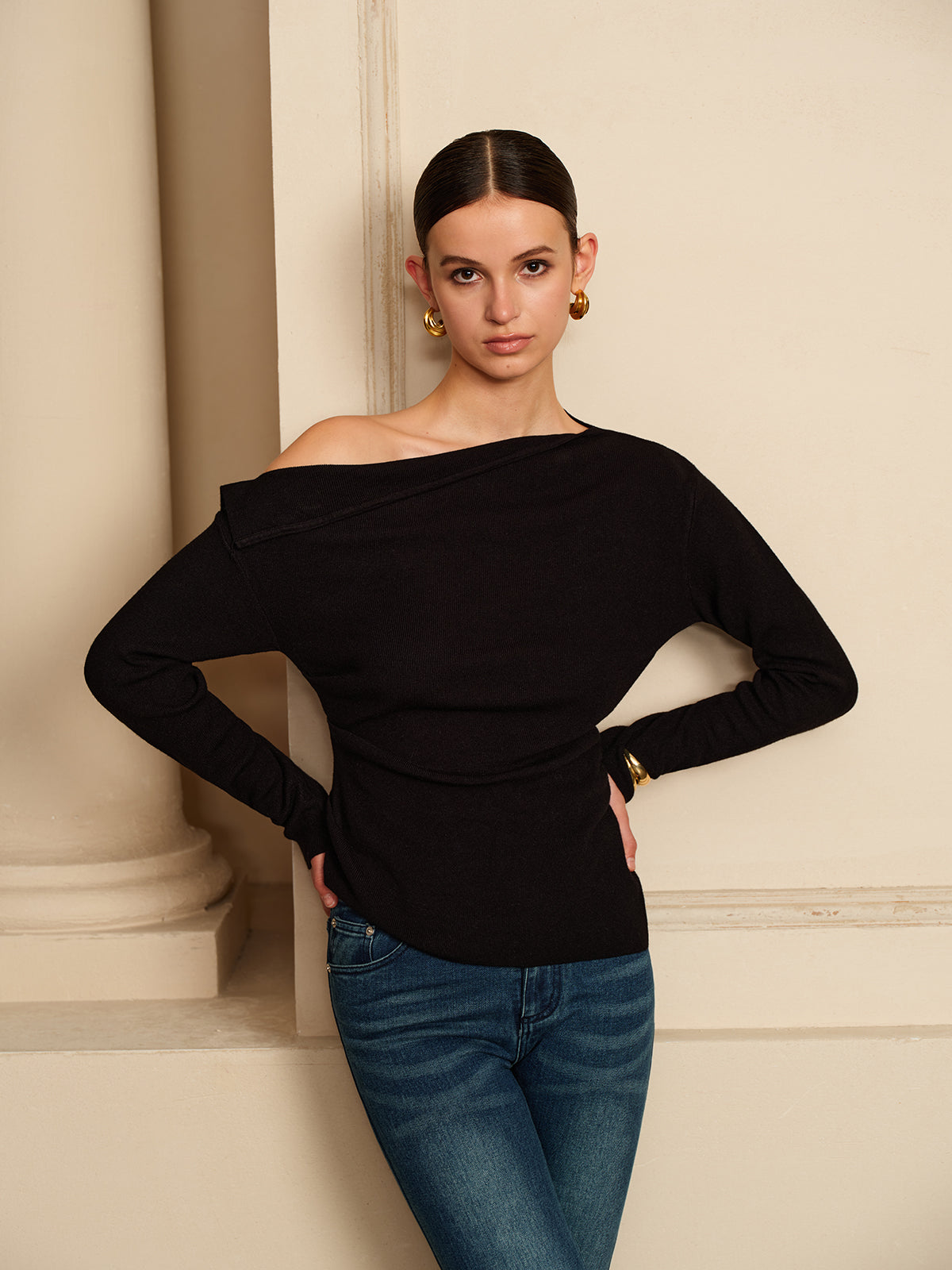 Asymmetrisches, plissiertes Stretch-T-Shirt 