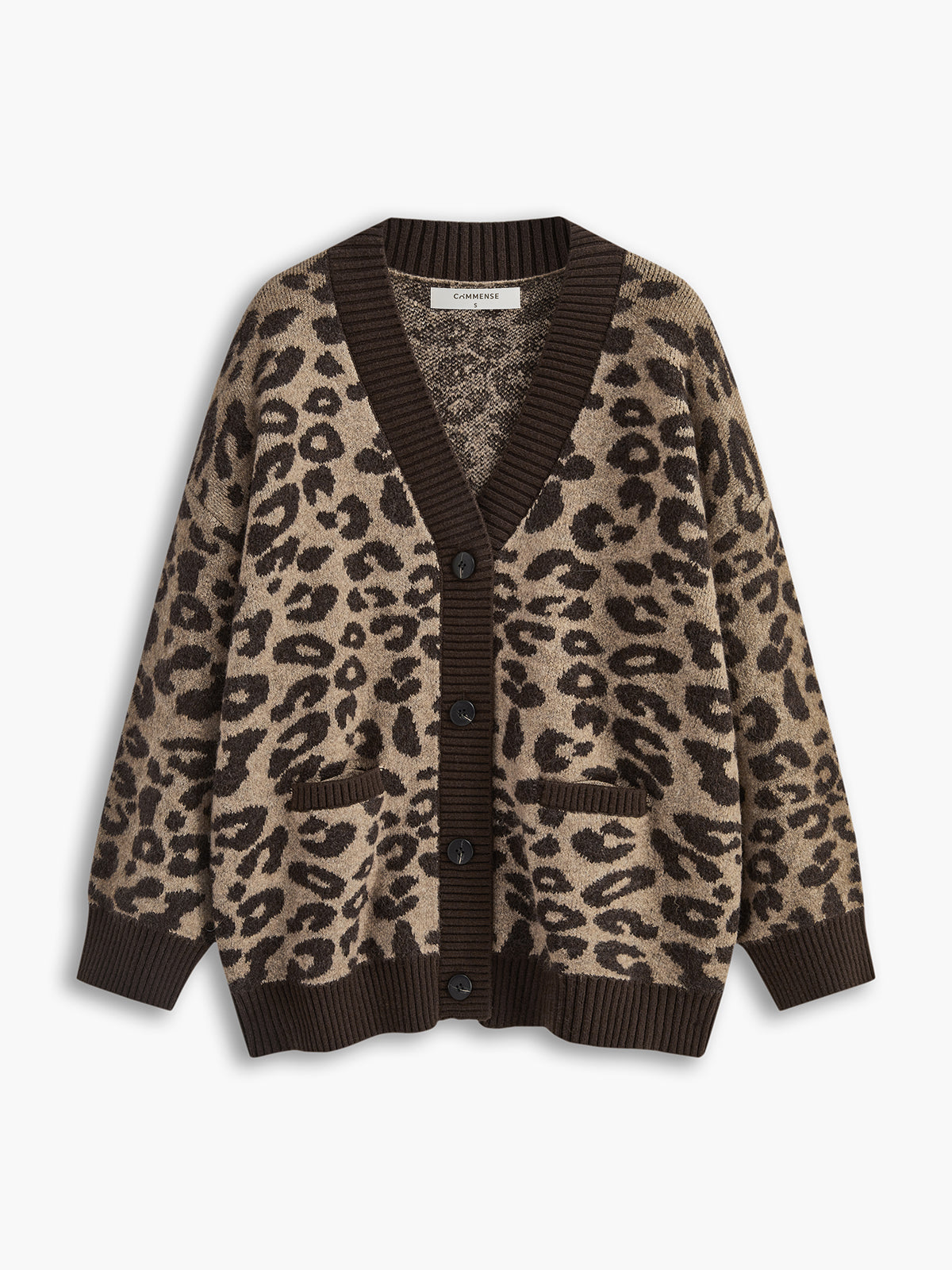 Leopard Contrast Trim Loose Cardigan