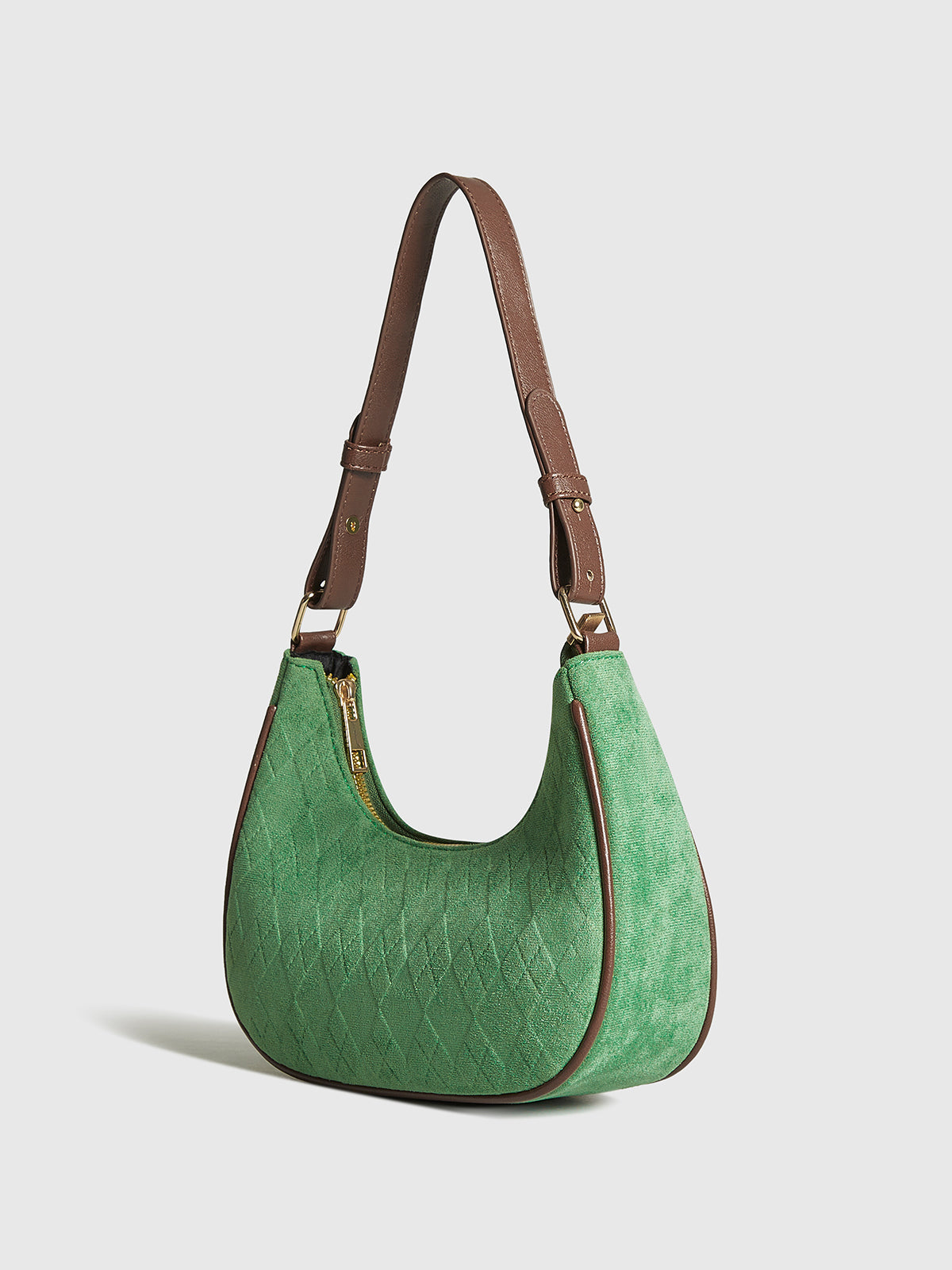 Sac à bandoulière réglable en forme de croissant à motif losange 