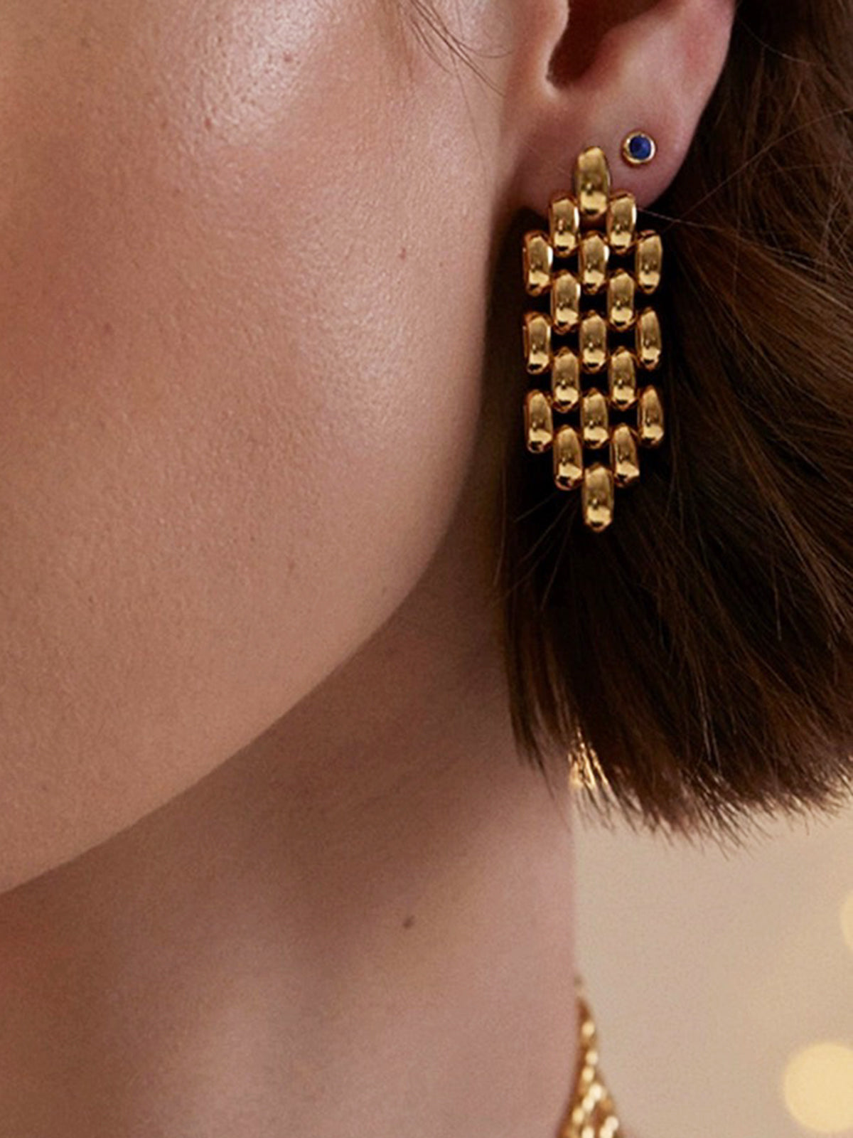 Boucles d'oreilles pendantes à chaînette perlée ajourée 