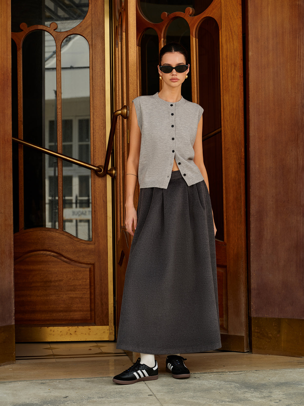 Faltenrock aus Wollmischung mit Taschen 