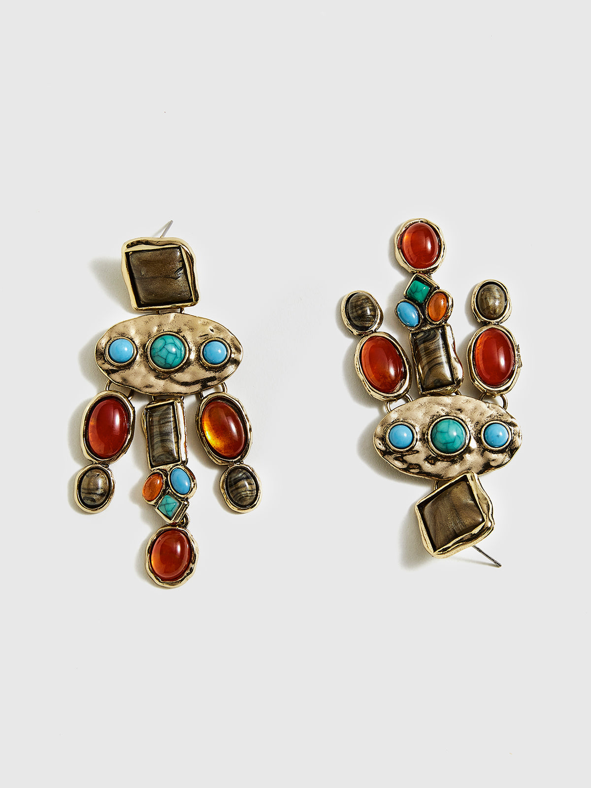 Boucles d'oreilles pendantes baroques en pierres précieuses colorées 