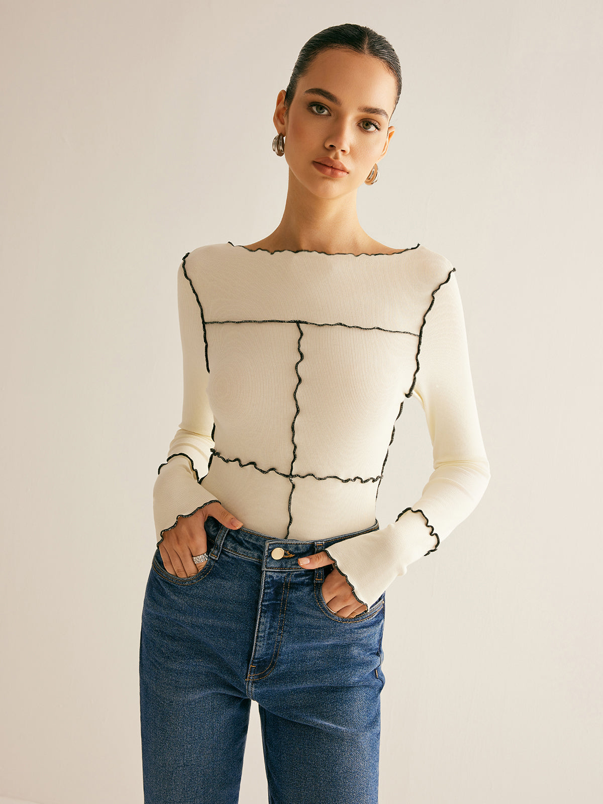 Langarm-T-Shirt mit Salatbesatz 