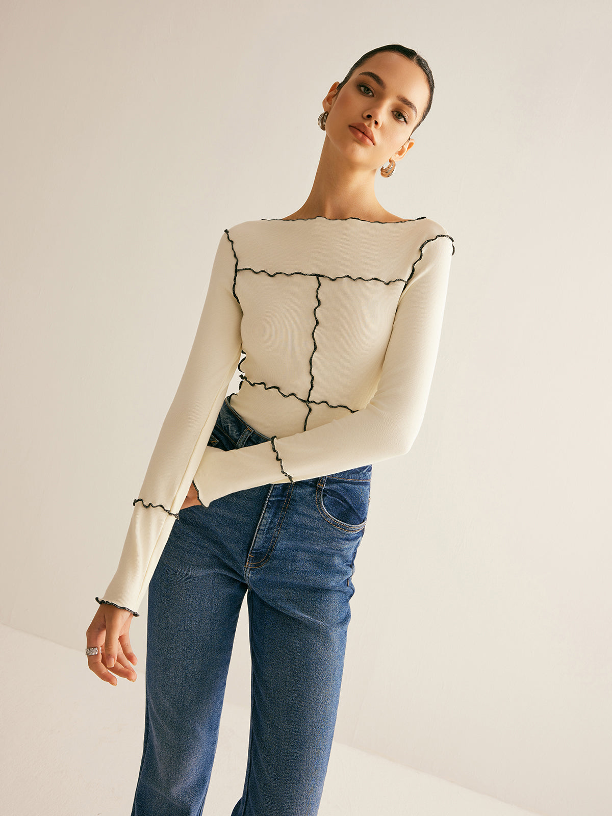 Langarm-T-Shirt mit Salatbesatz 