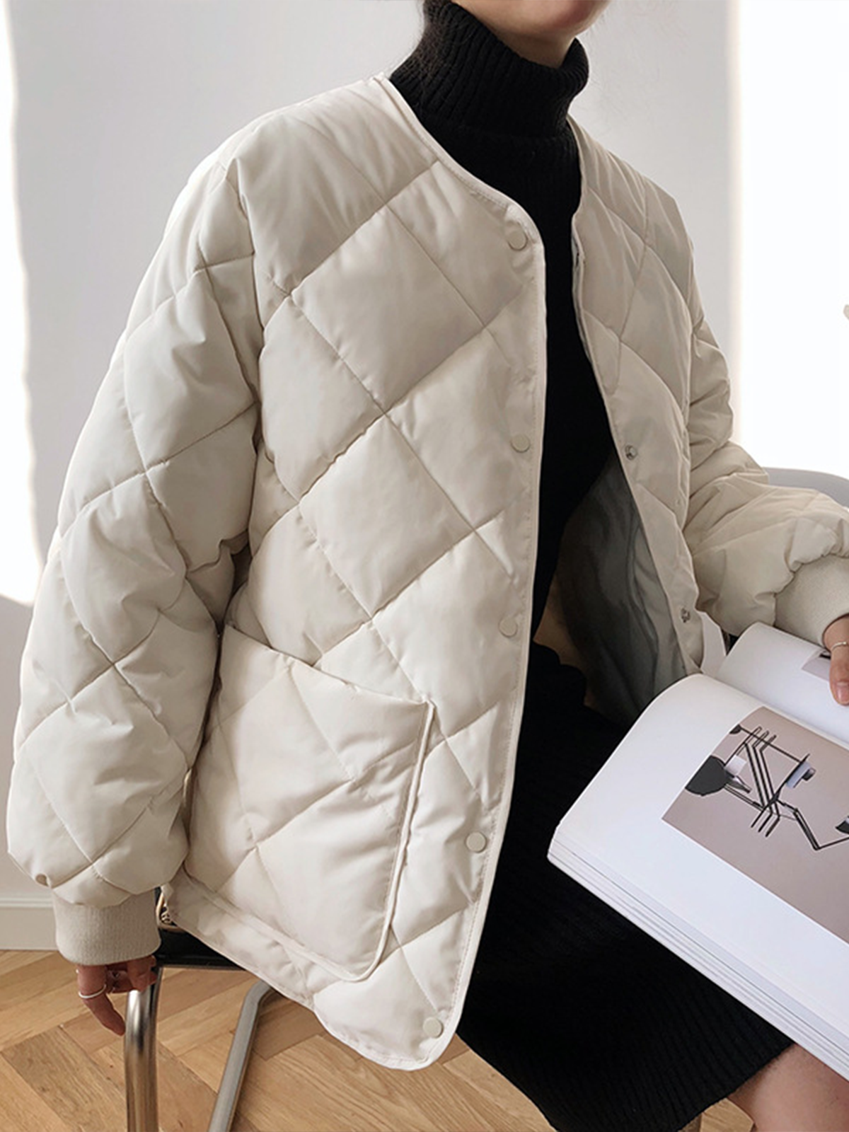 Manteau d'hiver à boutons losanges 