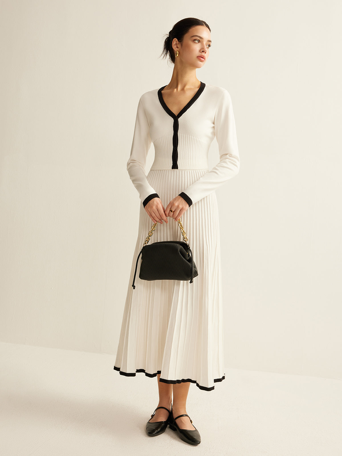 Ensemble jupe plissée en maille à bordure contrastée 