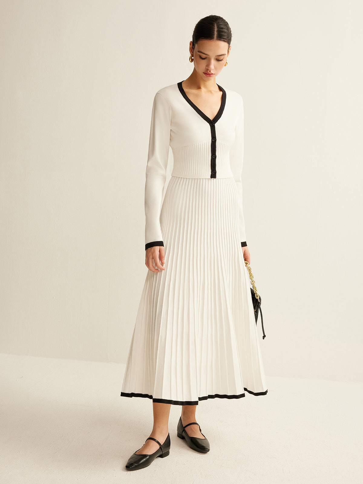 Ensemble jupe plissée en maille à bordure contrastée 