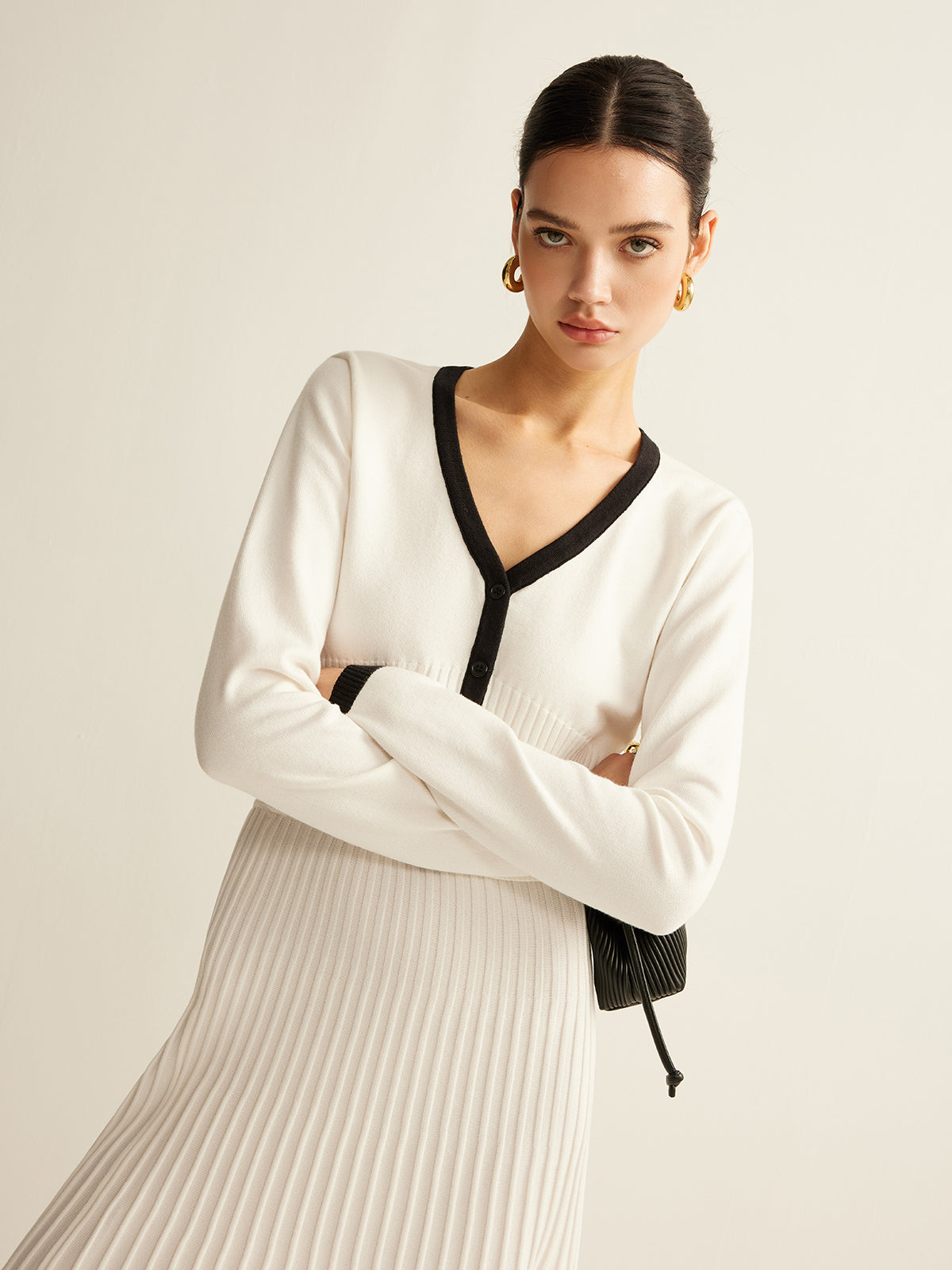 Ensemble jupe plissée en maille à bordure contrastée 