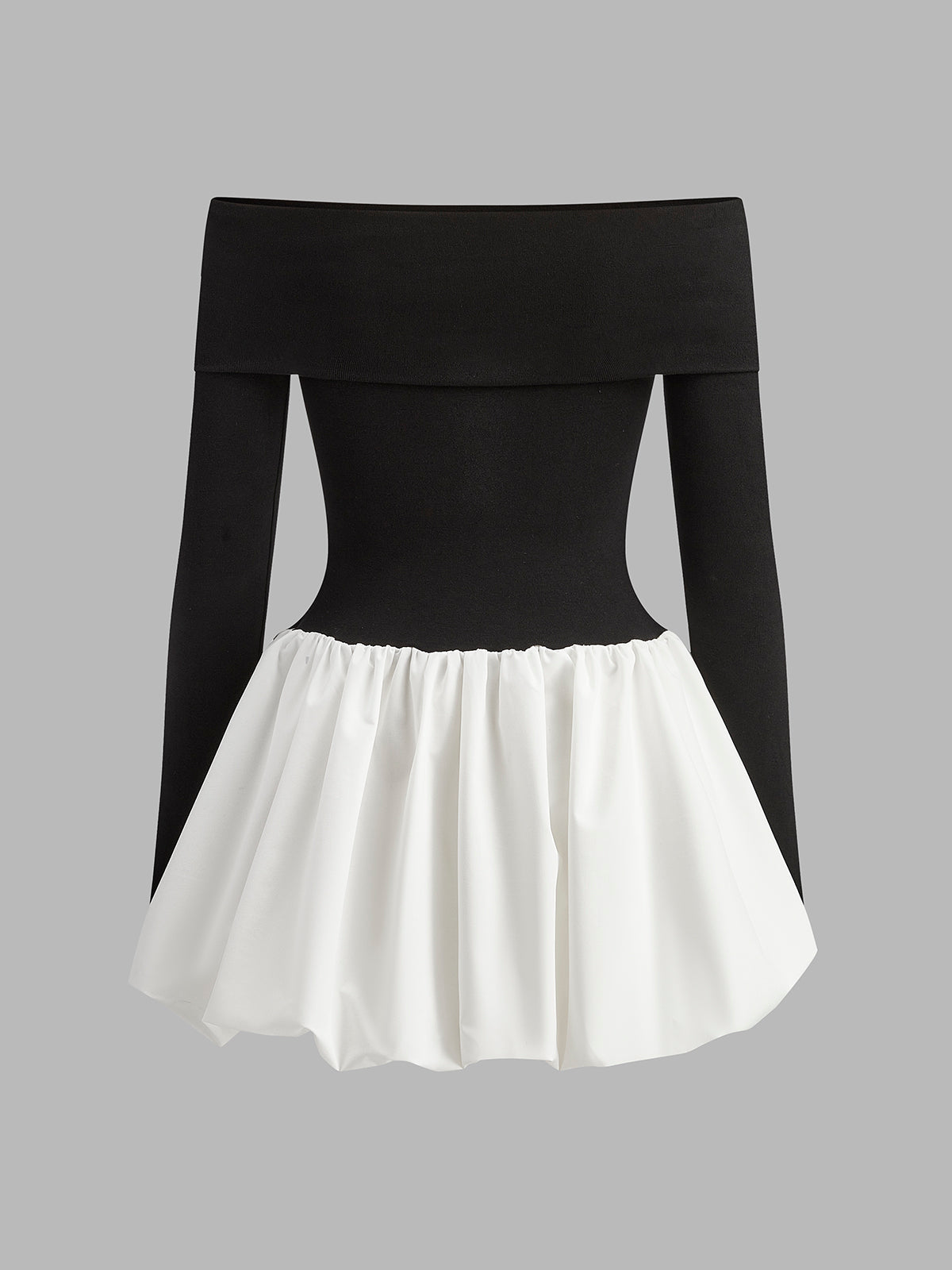 Zweifarbiges, schulterfreies, kurzes Bubble-Kleid 